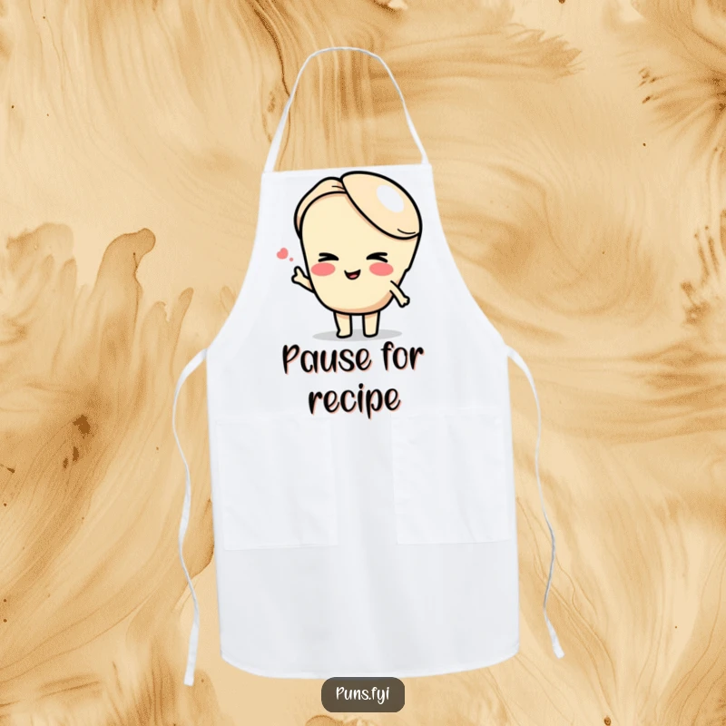 Funny semicolon apron showing a winking semicolon character linking two ideas, ideal for cooking and clever conversation.