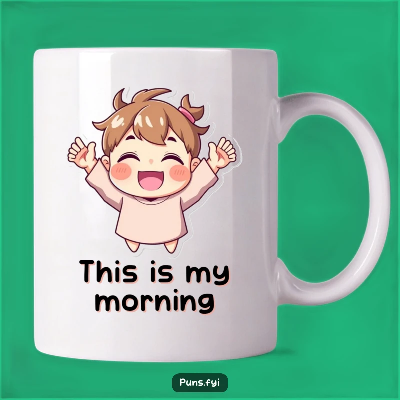 Funny Joyful Character Mug: Celebrate with Hands Raised - Exuberant Gift!