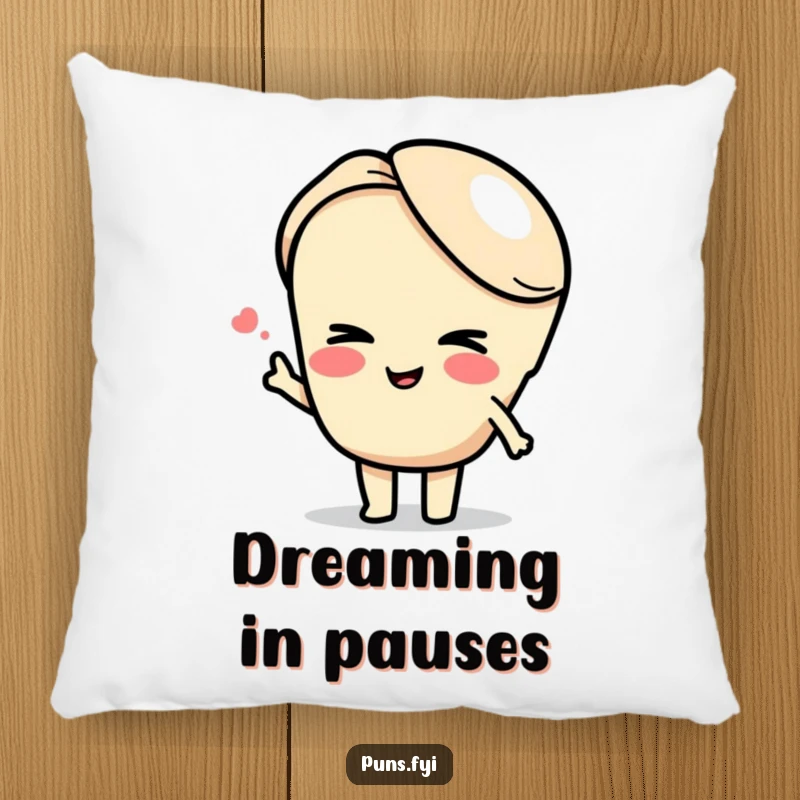 Funny semicolon pillow featuring a winking semicolon character connecting two ideas, offering comfort and a dose of grammatical humor.