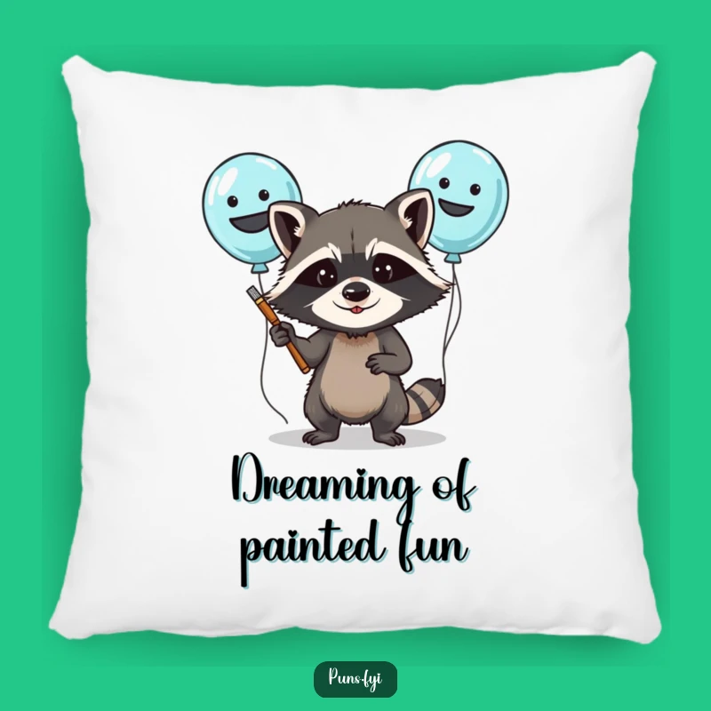 Funny Raccoon Balloon Painting Pillow: Soft & Hilarious Party Accent Pillow