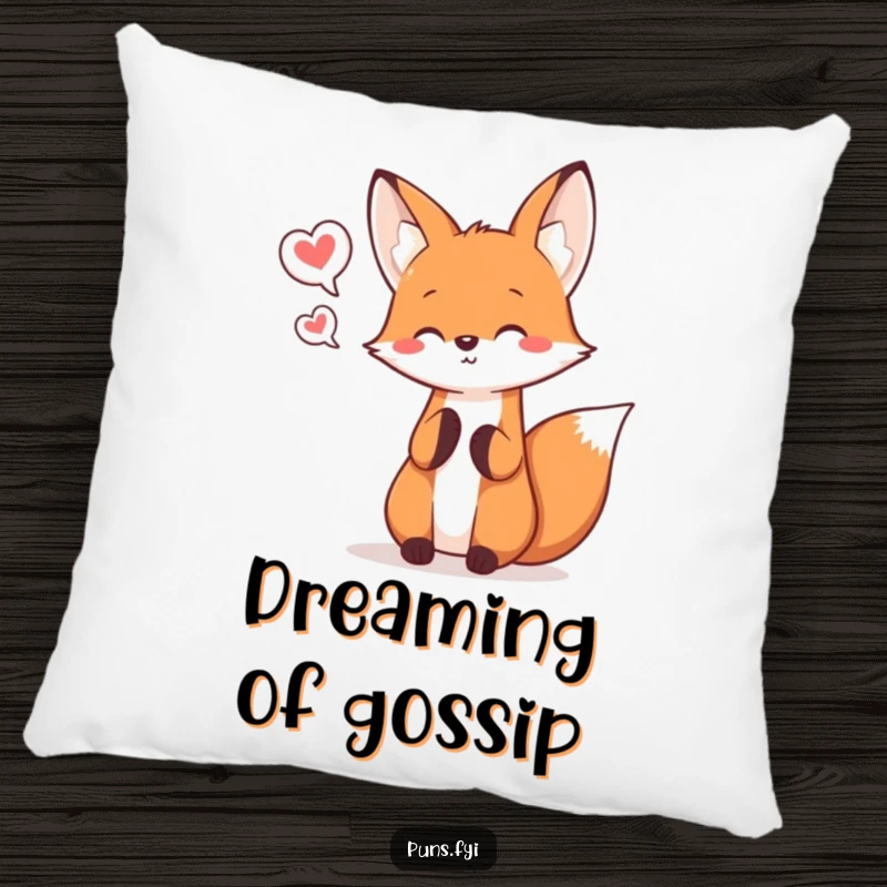 Funny kawaii fox juggling speech bubbles, a cute pillow for cozy and expressive moments.