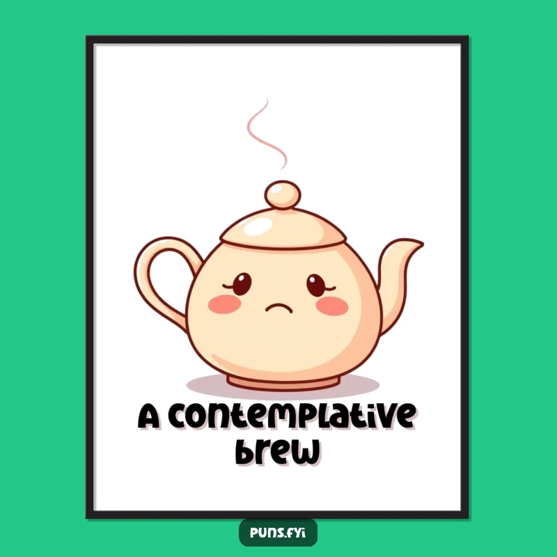 Funny Confused Teapot Digital Art Print: Instant Puzzling Decor for Your Walls!