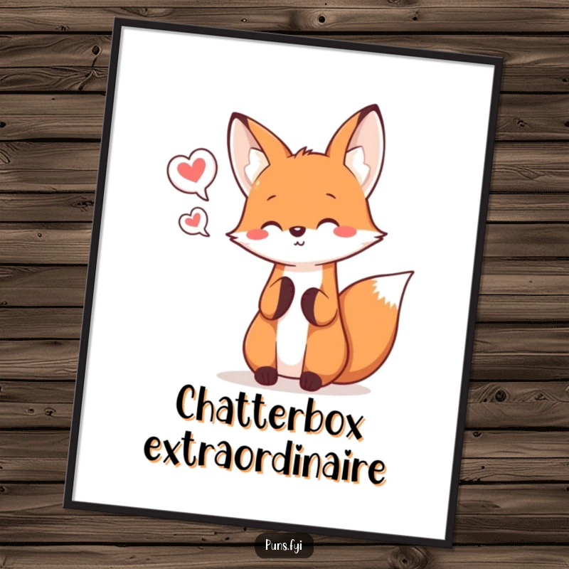 Funny kawaii fox happily juggling three tiny speech bubbles, a cheerful digital art print.
