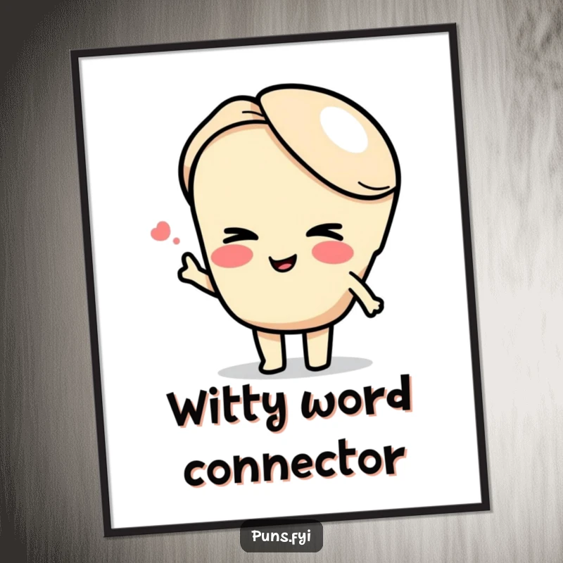 Funny semicolon digital art print of a winking semicolon linking two related ideas, celebrating grammar and wit.