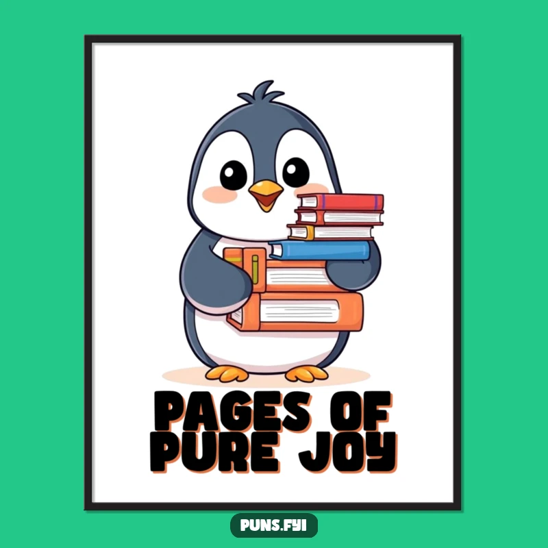 Funny Penguin Digital Art: Cheerful Book Lover Print, Instant Download Gift