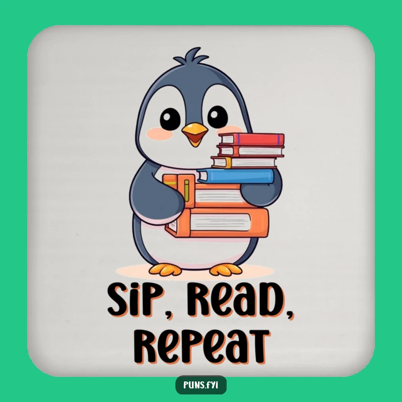 Funny Penguin Drink Coaster: Protect Your Table with Bookish Charm, Unique Gift