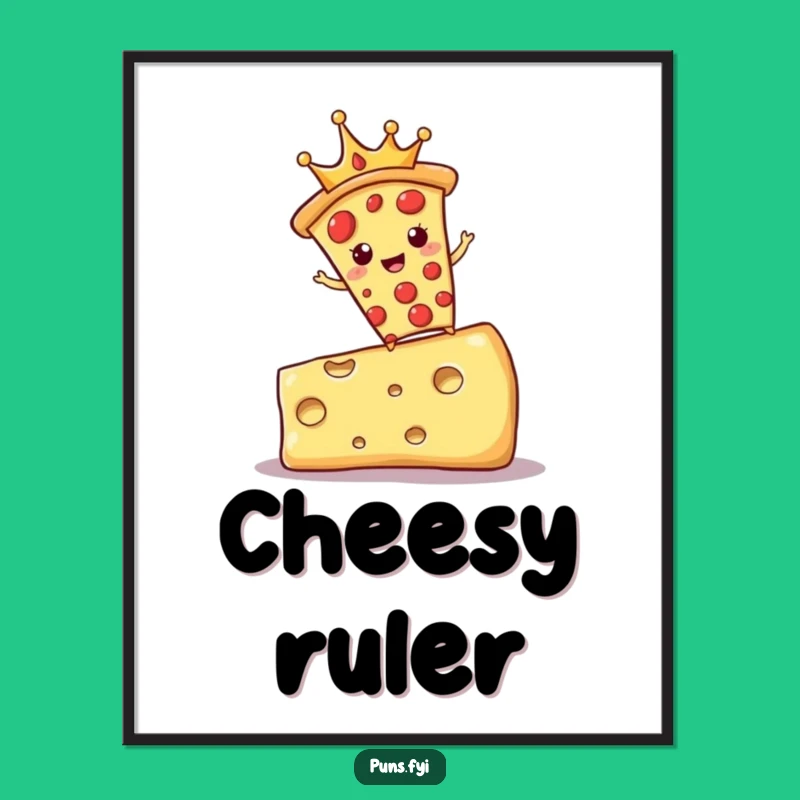 Funny Pizza King Poster: Royal Cheese Balance Art, Whimsical Decor & Hilarious Gift