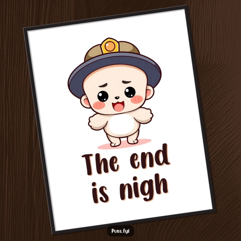 Funny poster art of a determined period character making a triumphant landing after completing a long sentence, adding humor to any room.