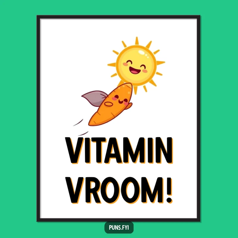 Funny Carrot Hero Poster: Sunny Flight Art & Design, Whimsical Decor & Hilarious Gift