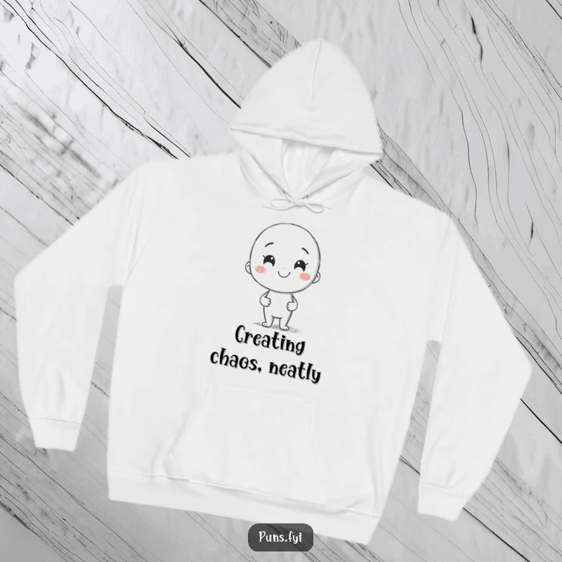 Funny hoodie featuring a smiling pencil character drawing a quirky, crooked line with a cheerful expression, celebrating art.