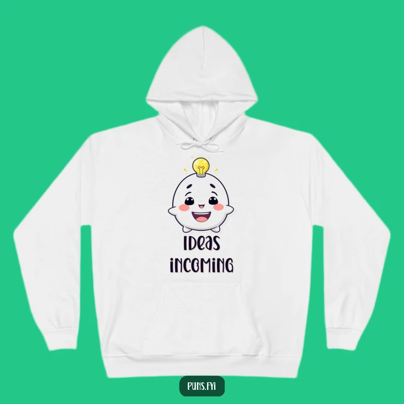 Cozy Funny Lightbulb Idea Hoodie: Grinning Character, Warm Brainstorming Wear