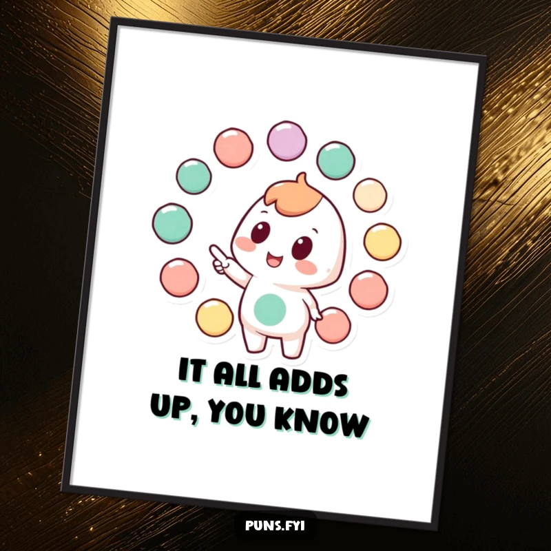 Funny free printable wall art showing a character enthusiastically pointing at a diagram of interconnected circles.