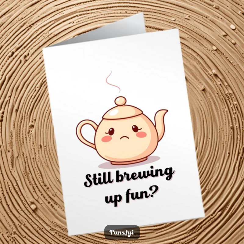 Funny Free Printable Birthday Card: A teapot with a steaming question mark spout looks confused. A quirky downloadable gift.