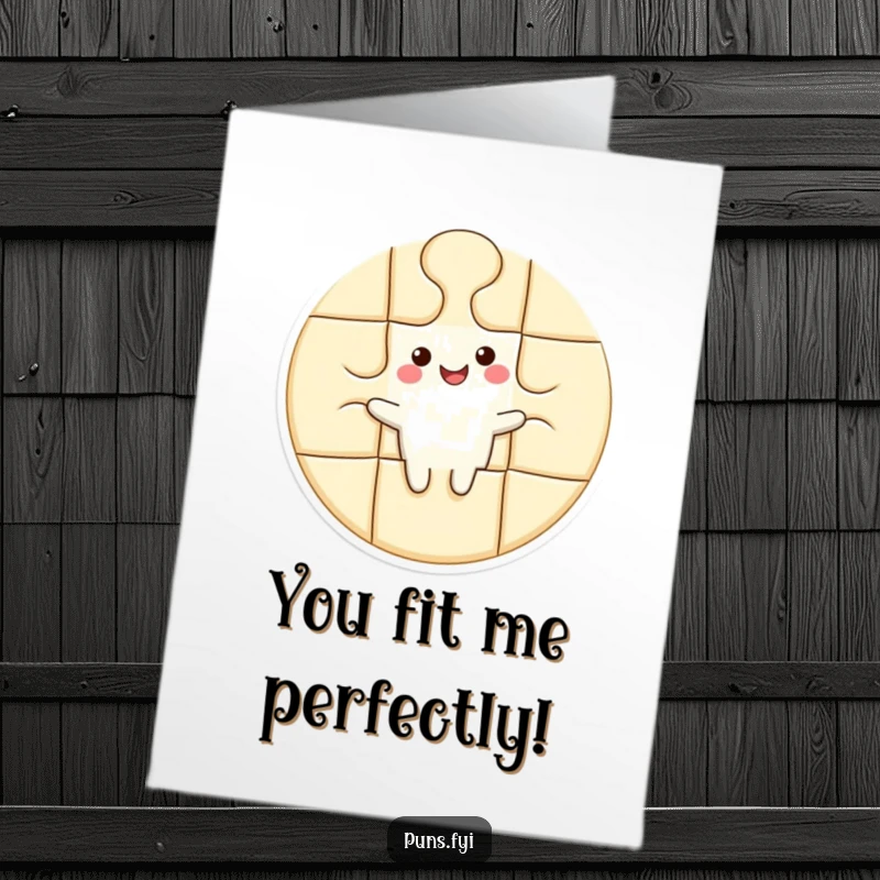 Funny Free Printable Birthday Card: Happy puzzle piece character joyfully fitting into a larger shape, signifying a perfect birthday match.