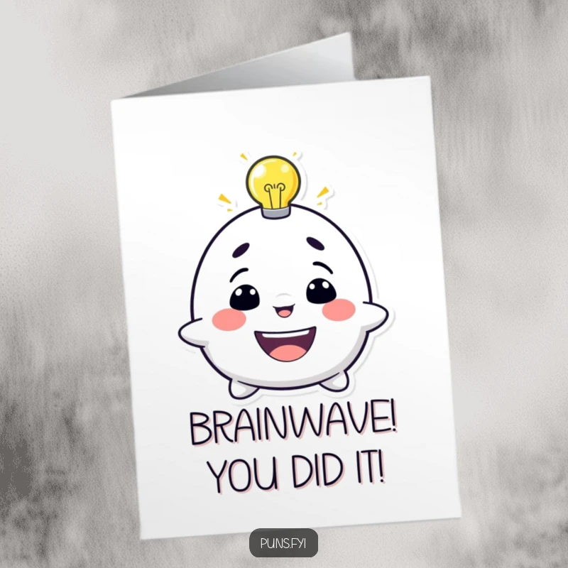 Funny free printable congratulations card showing a character having a lightbulb moment, perfect for celebrating achievements.
