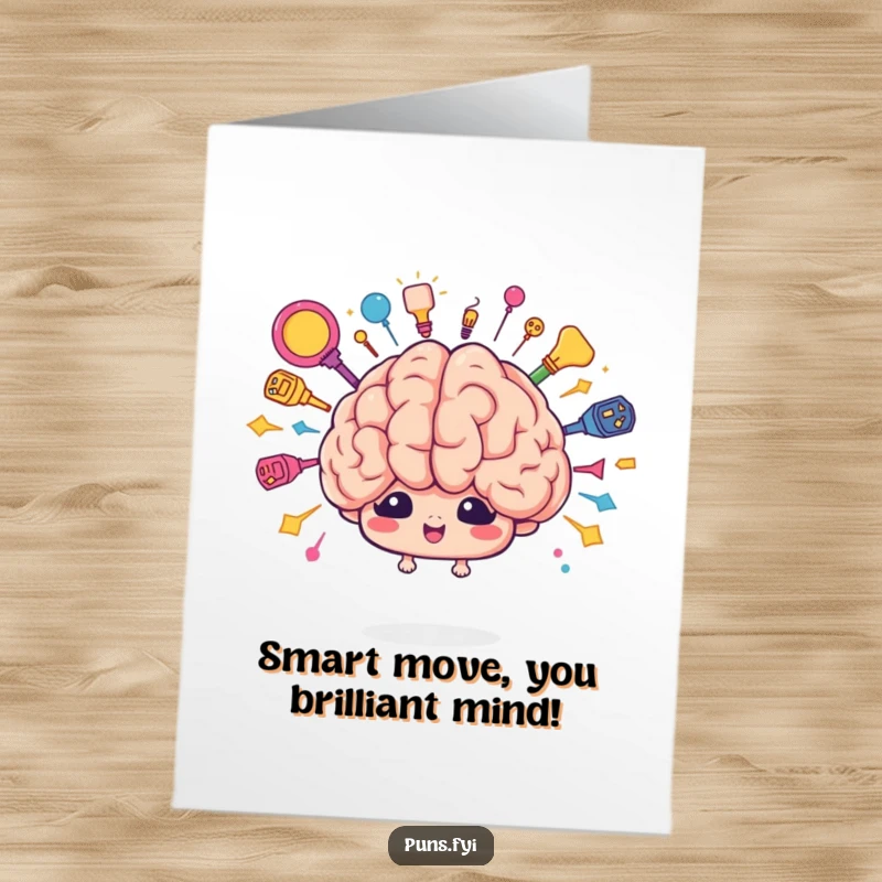 Funny Free Printable Congratulations Card showing a cute cartoon brain character exploding with a cascade of colorful, brilliant ideas.