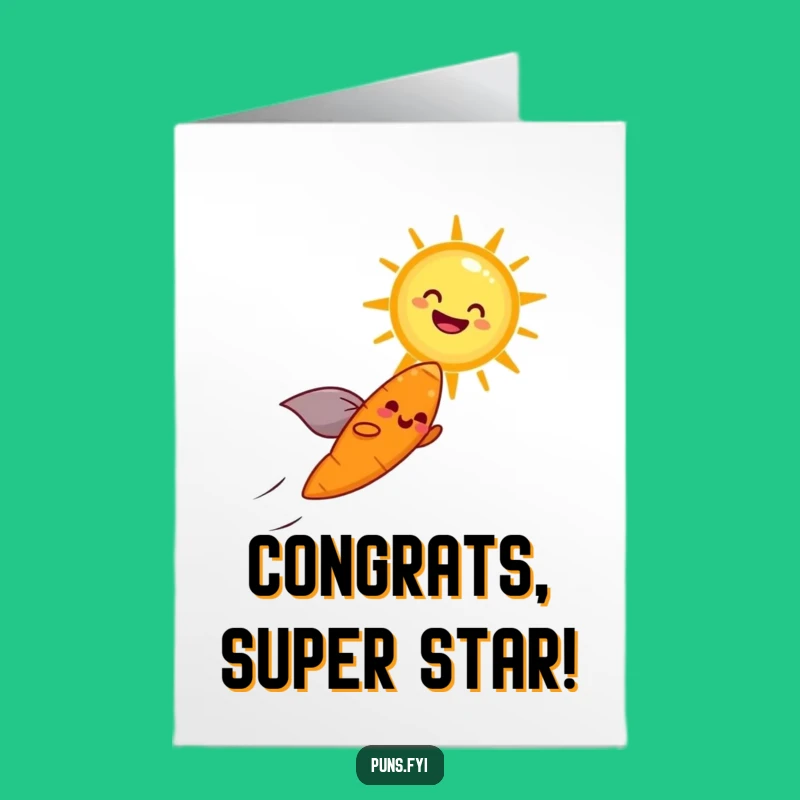 Free Printable Congrats Card: Flying Carrot Sun Achievement, Cheerful Victory