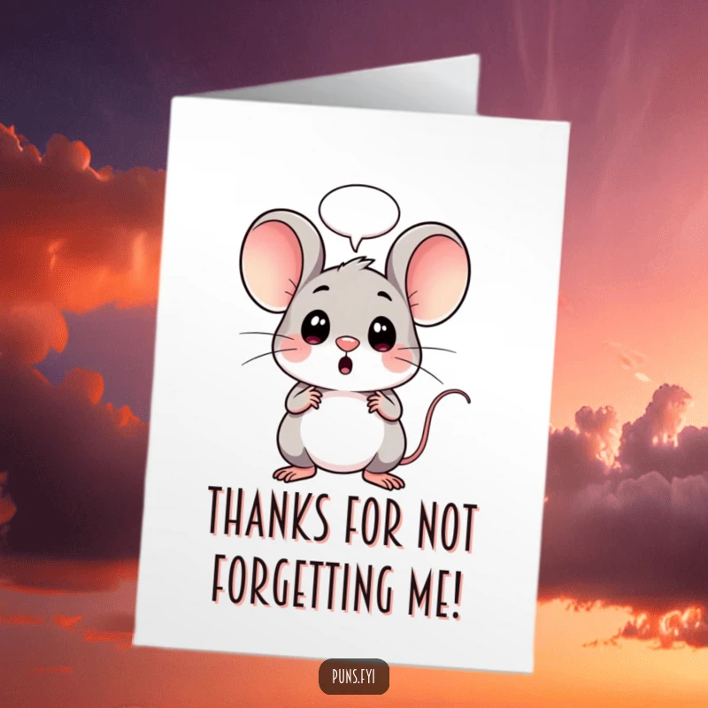 Funny Free Printable Thank You Card: Kawaii mouse looks shocked, speech bubble indicates an unexpected surprise, perfect for thanks.