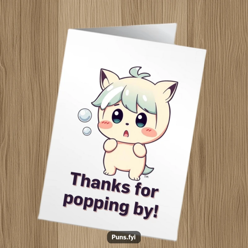 Funny Free Printable Thank You Card depicting a character comically startled by a popping bubble, a unique way to show gratitude.