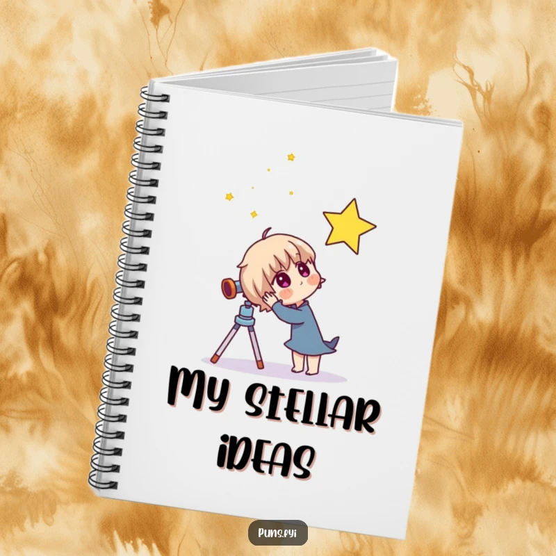 Funny notebook with a curious character and telescope design, perfect for jotting down cosmic insights and creative ideas.