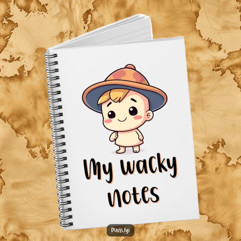 Funny notebook with a happy character wearing a silly, oversized thinking cap, perfect for jotting down quirky ideas and brilliant plans, a great funny gift.