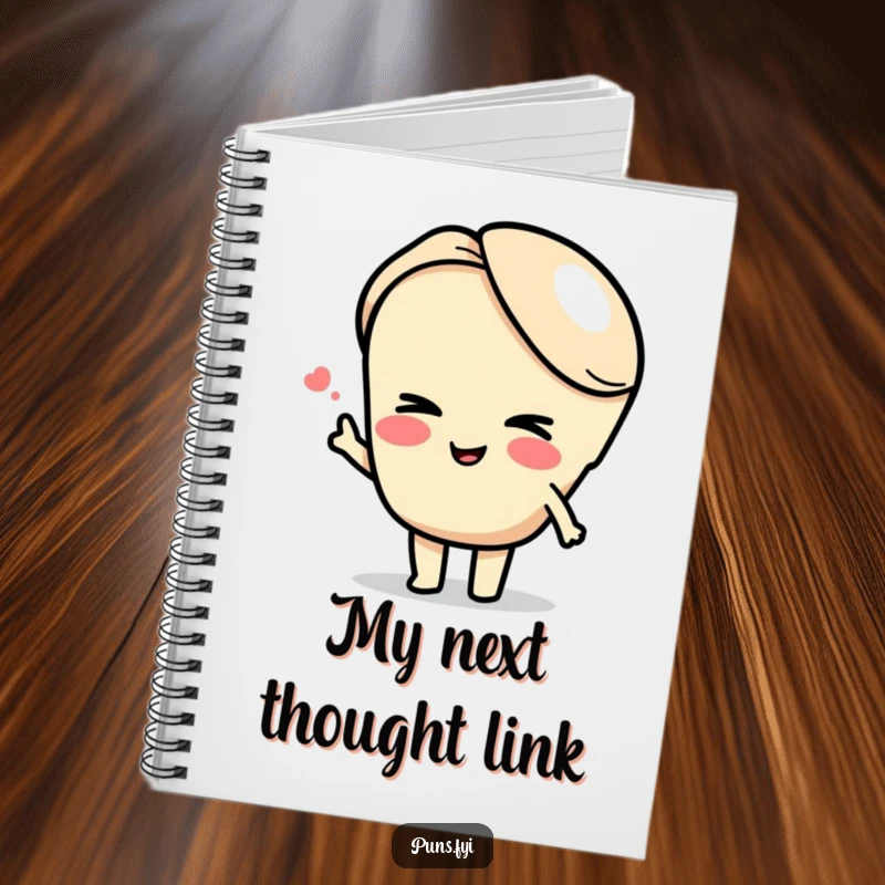 Funny semicolon notebook featuring a winking semicolon character linking two ideas, perfect for jotting down witty thoughts and connections.