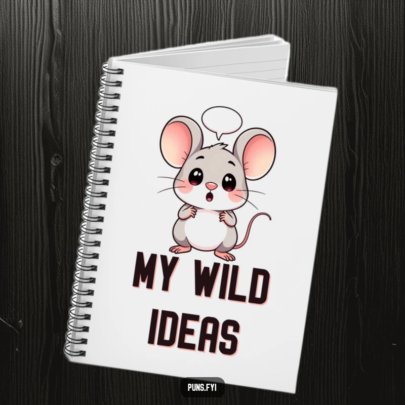 Funny notebook with a surprised kawaii mouse and a speech bubble, perfect for note-taking with a humorous twist.