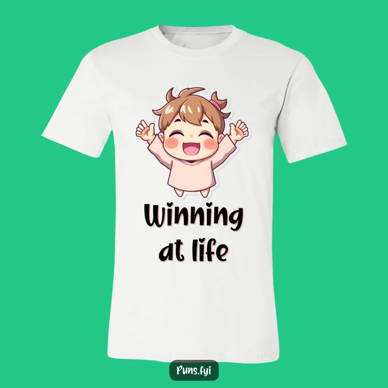 Funny Joyful Character T-Shirt: Hands Raised in Delight - Wear Your Happiness!